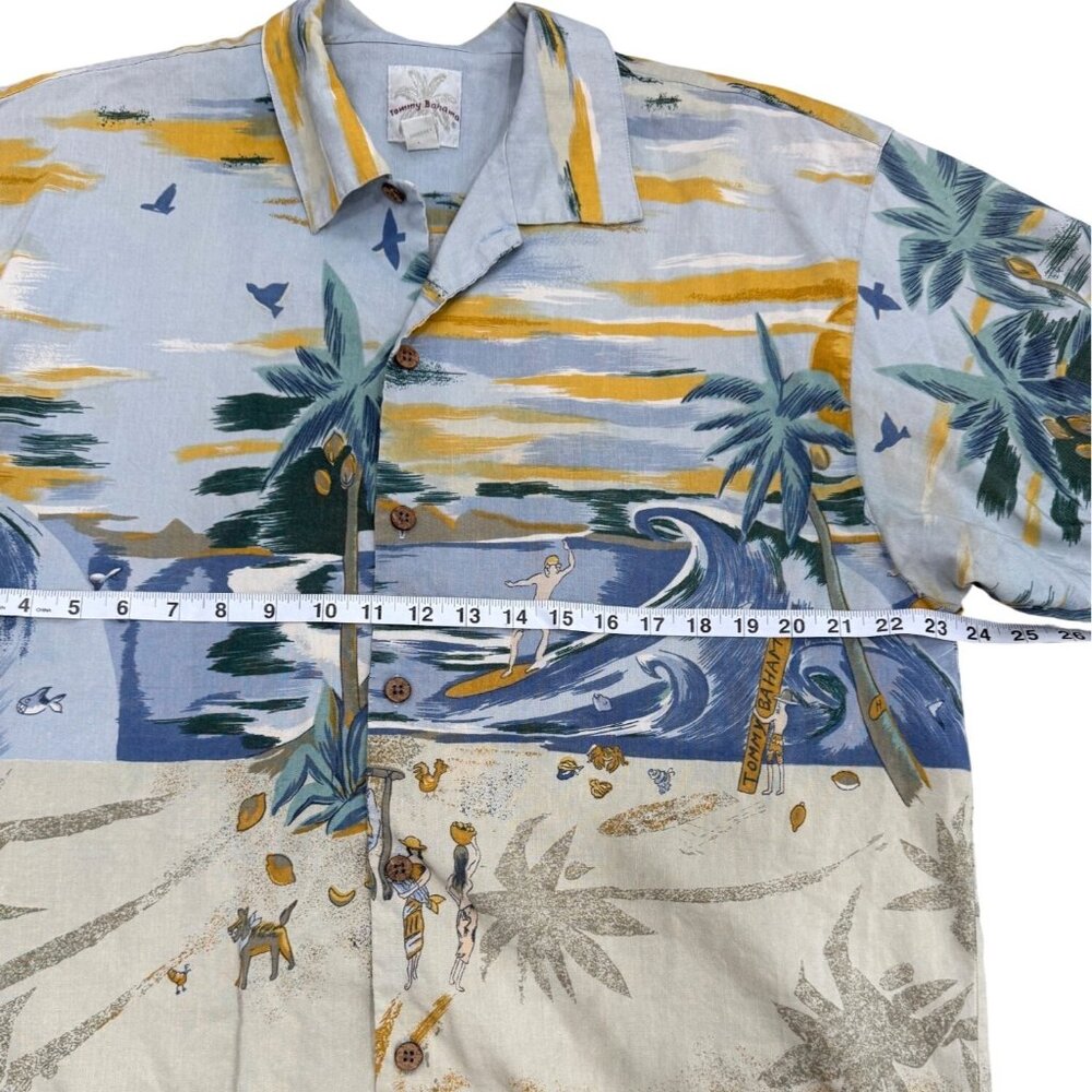 Tommy Bahama Relax Mens Size L Hawaiian Shirt Surf Beach Print Silk Linen Blend - Picture 4 of 5